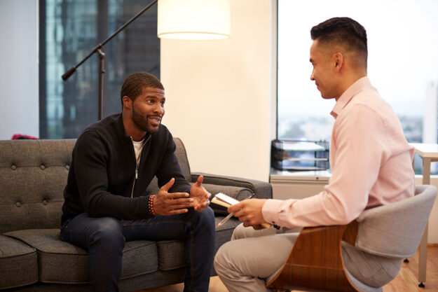 Where Can I Find a Therapist in Fort Worth Person talks to his new therapist in Fort Worth, TX